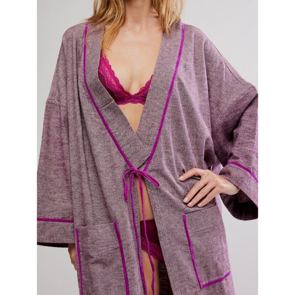 🆕 FREE PEOPLE Close To Home Flannel Robe / Cactus Flower - Picture 4 of 5